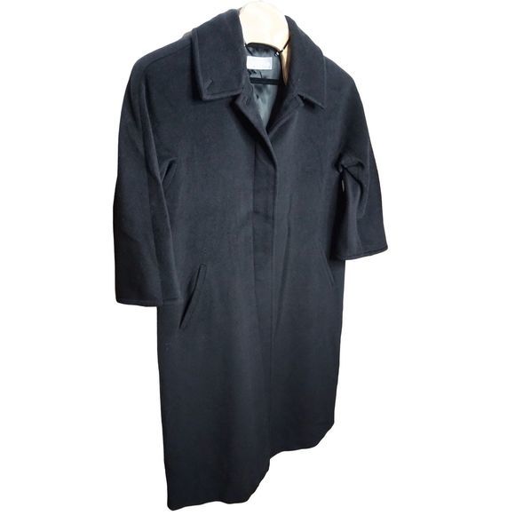 Max Mara Single Breasted Concealed Buttons Long Black Wool Coat US 12 Women's‎ - Picture 1 of 12